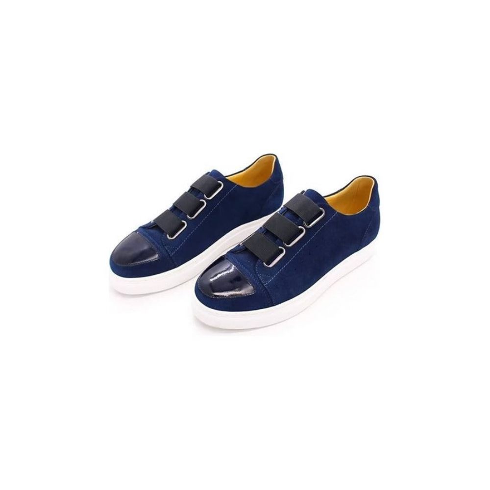 Chaussures Décontractées Pour Hommes À Enfiler Peintes La Main Cuir Vache Luxe - Bleu