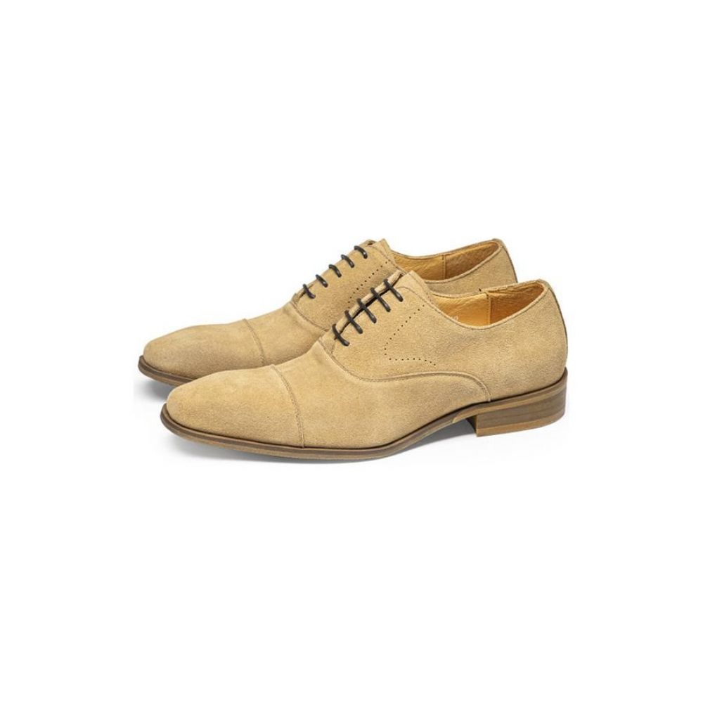 Chaussures Décontractées Pour Hommes Habillées Cuir À Lacets Chics - Beige