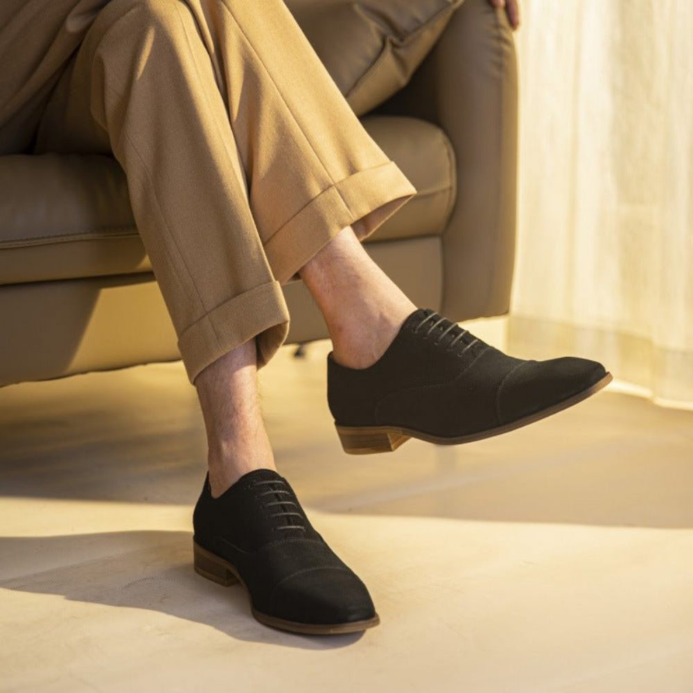 Chaussures Décontractées Pour Hommes Habillées Cuir À Lacets Chics - Noir