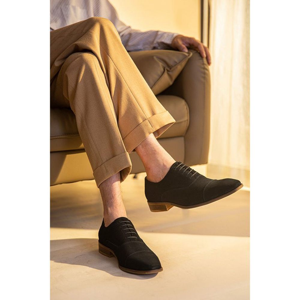 Chaussures Décontractées Pour Hommes Habillées Cuir À Lacets Chics - Noir