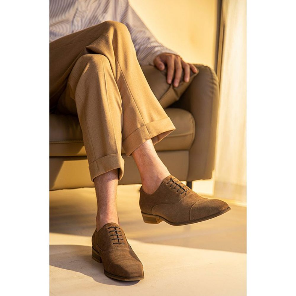 Chaussures Décontractées Pour Hommes Habillées Cuir À Lacets Chics - Kaki