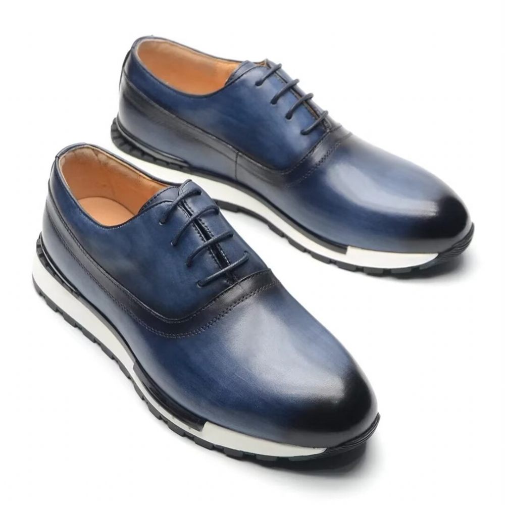 Chaussures Décontractées Pour Hommes Impressions Robe À Lacets Exotiques - Bleu