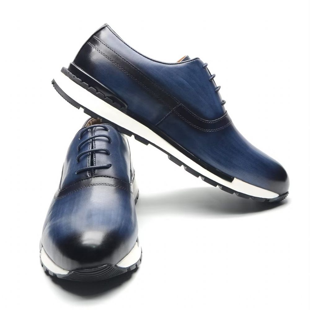 Chaussures Décontractées Pour Hommes Impressions Robe À Lacets Exotiques - Bleu