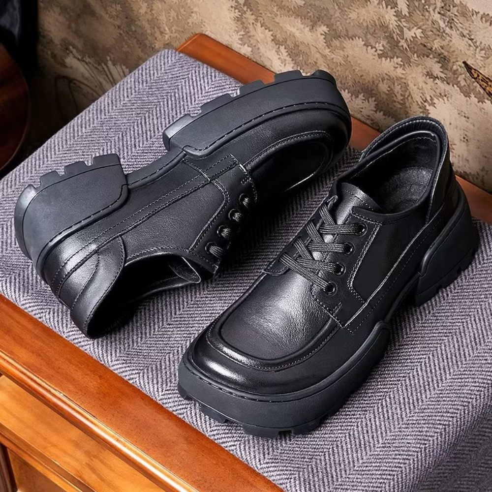 Chaussures Décontractées Pour Hommes À Lacets Bout Carré - Noir