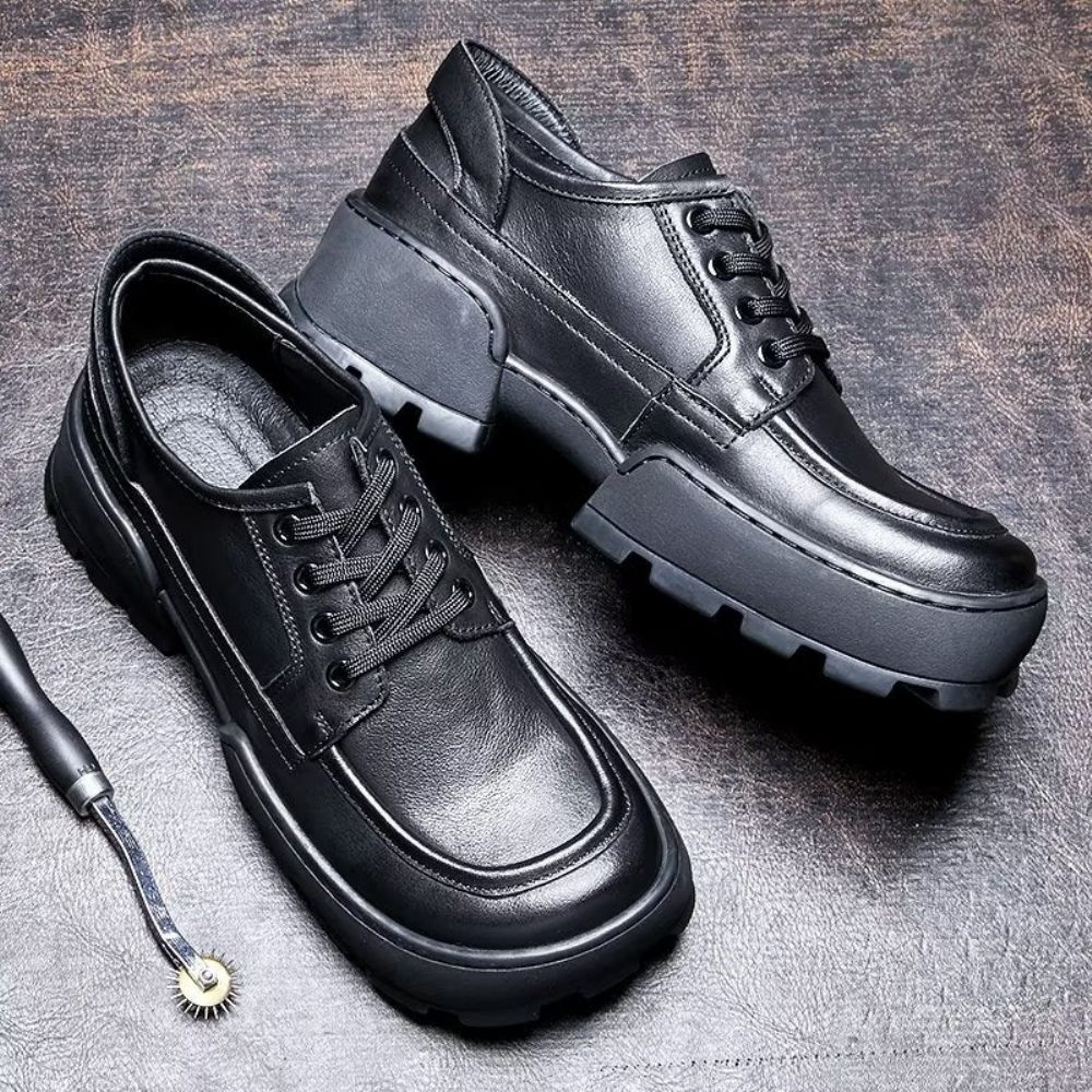 Chaussures Décontractées Pour Hommes À Lacets Bout Carré - Noir