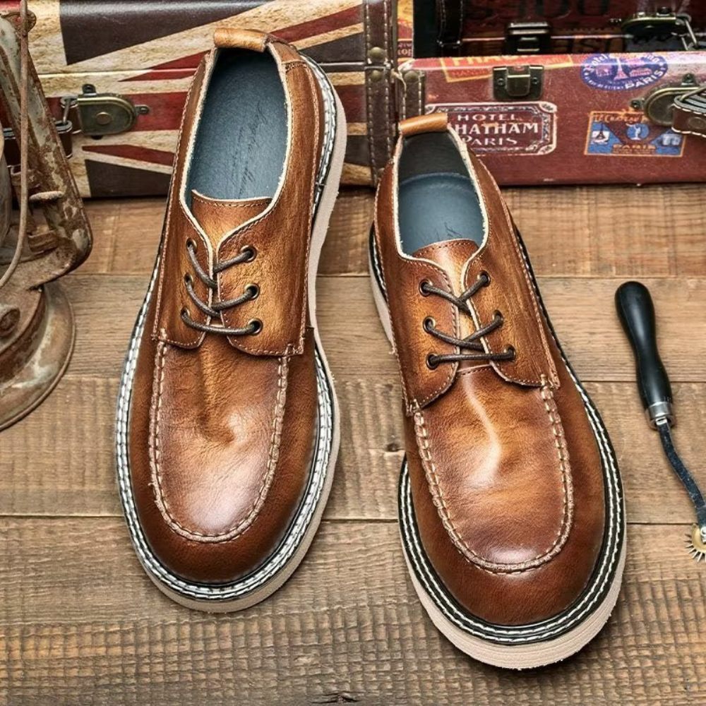 Chaussures Décontractées Pour Hommes À Lacets Bout Rond - Café