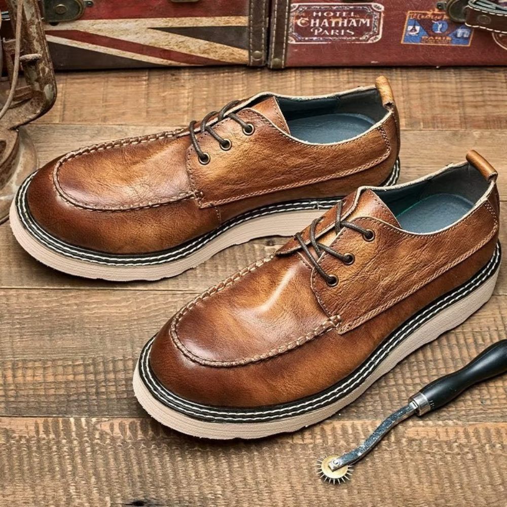 Chaussures Décontractées Pour Hommes À Lacets Bout Rond - Café