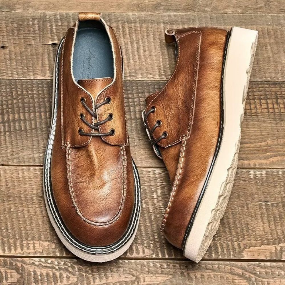 Chaussures Décontractées Pour Hommes À Lacets Bout Rond - Café