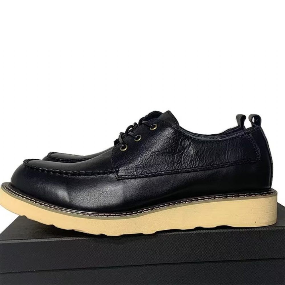 Chaussures Décontractées Pour Hommes À Lacets Bout Rond - Noir