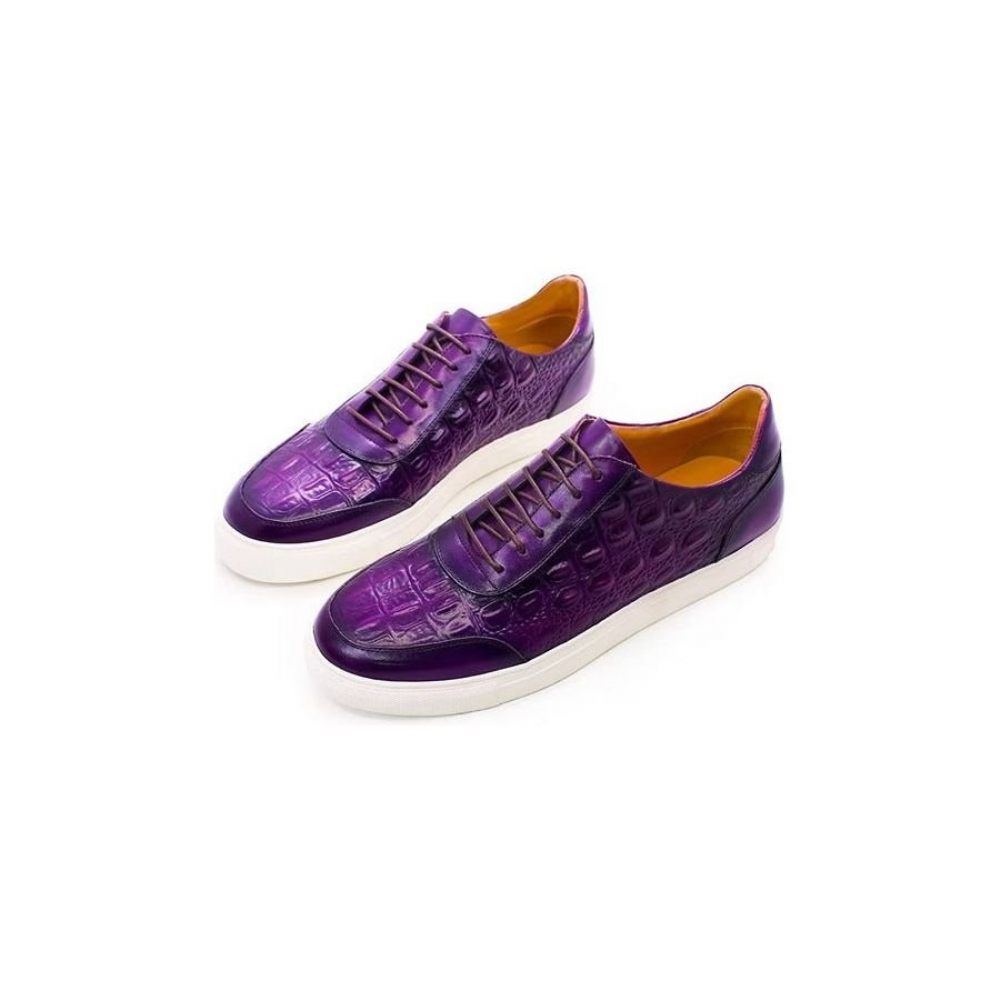 Chaussures Décontractées Pour Hommes À Lacets Chics Cuir Crocodile - Violet