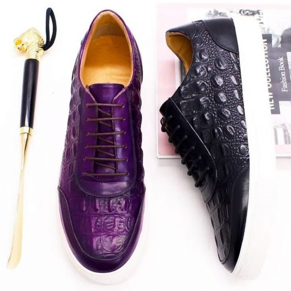 Chaussures Décontractées Pour Hommes À Lacets Chics Cuir Crocodile - Violet