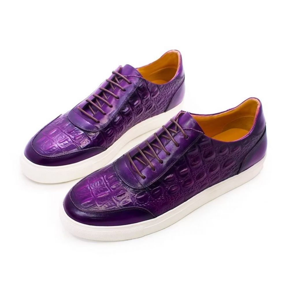 Chaussures Décontractées Pour Hommes À Lacets Chics Cuir Crocodile - Violet