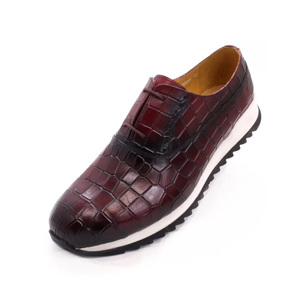 Chaussures Décontractées Pour Hommes À Lacets Cuir Gaufré - Rouge