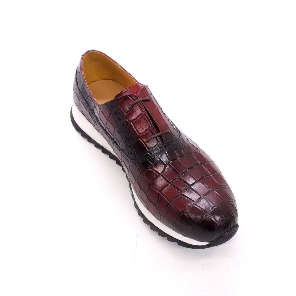 Chaussures Décontractées Pour Hommes À Lacets Cuir Gaufré - Rouge