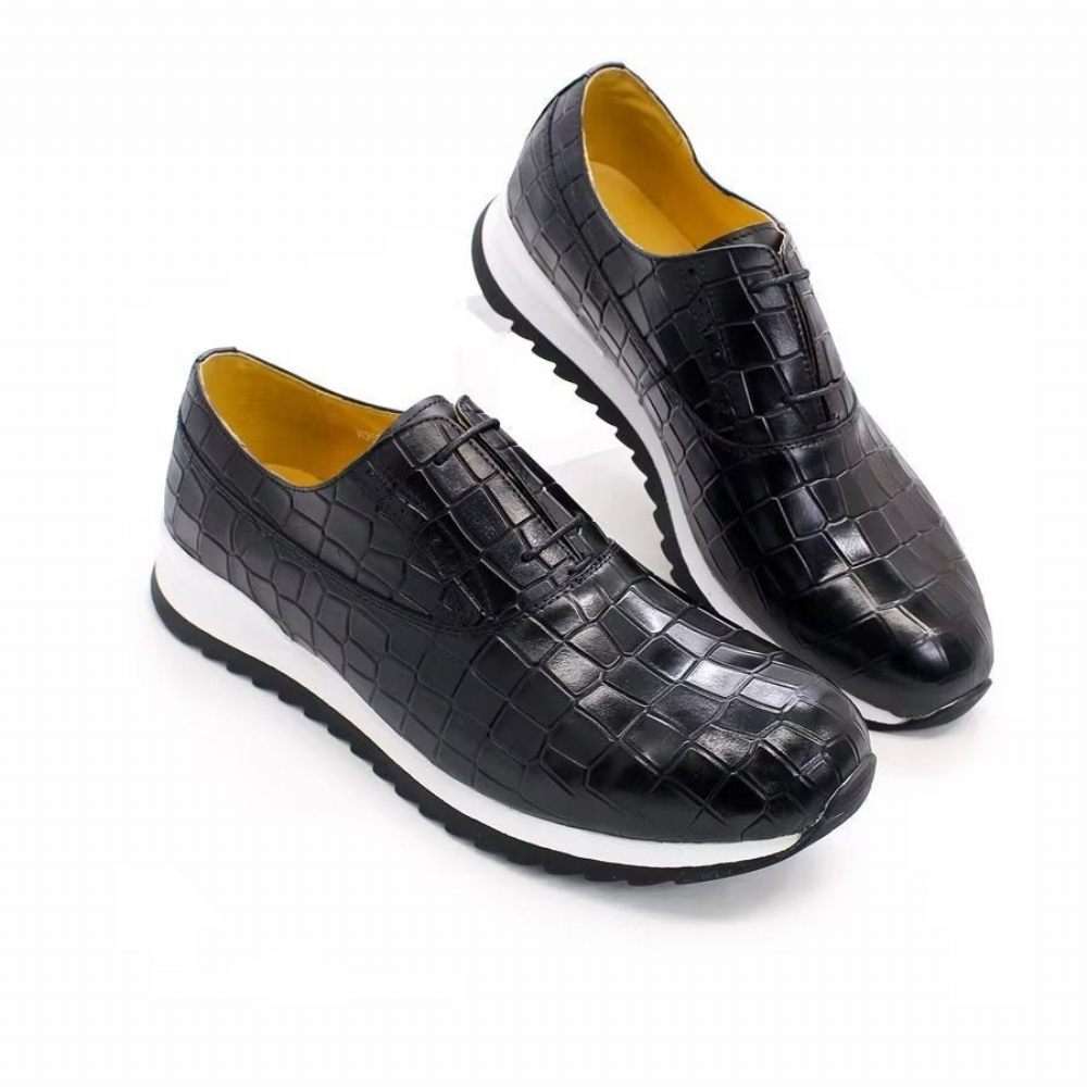 Chaussures Décontractées Pour Hommes À Lacets Cuir Gaufré - Noir