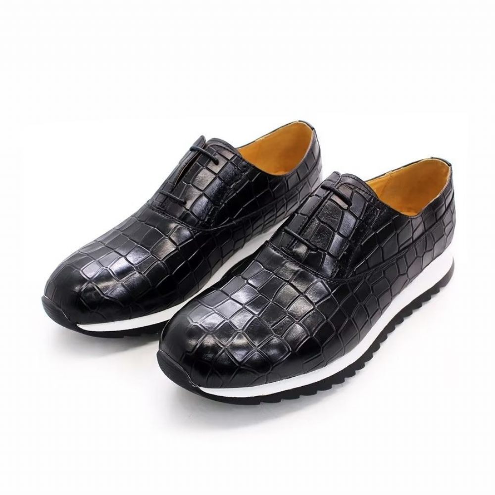 Chaussures Décontractées Pour Hommes À Lacets Cuir Gaufré - Noir