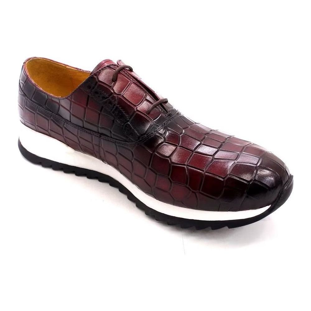 Chaussures Décontractées Pour Hommes À Lacets Cuir Gaufré - Rouge