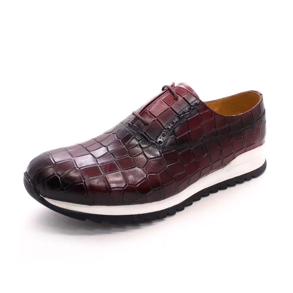 Chaussures Décontractées Pour Hommes À Lacets Cuir Gaufré - Rouge