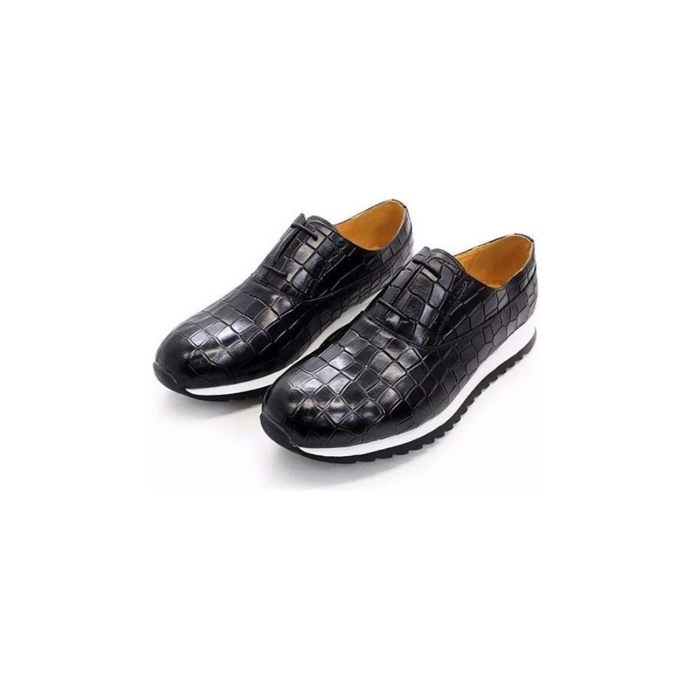 Chaussures Décontractées Pour Hommes À Lacets Cuir Gaufré - Noir