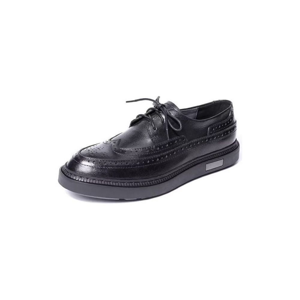 Chaussures Décontractées Pour Hommes À Lacets Cuir Luxe - Noir