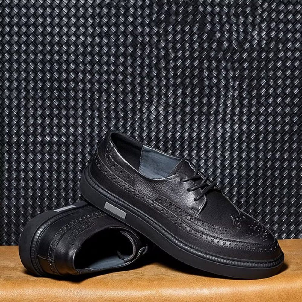 Chaussures Décontractées Pour Hommes À Lacets Cuir Luxe - Noir