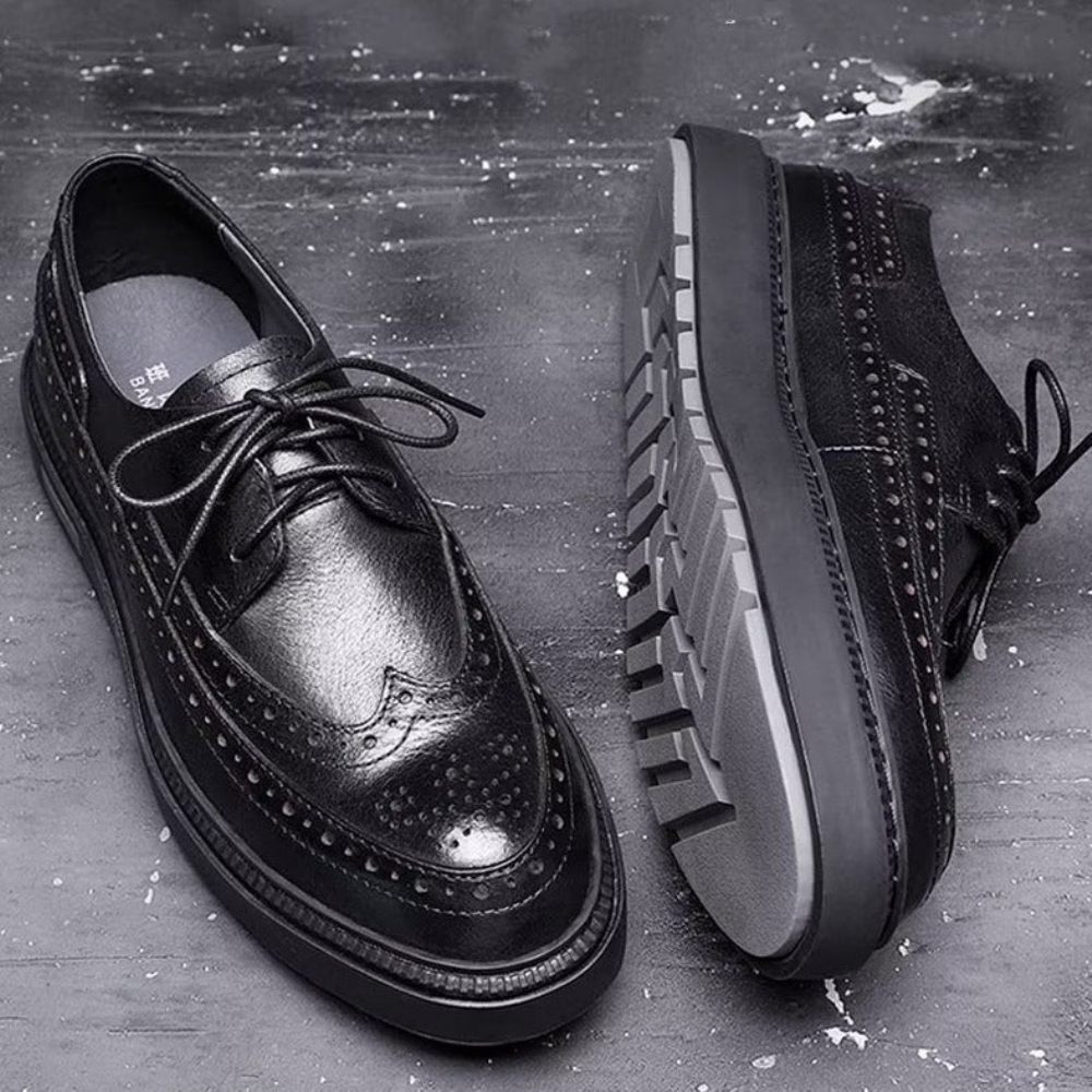 Chaussures Décontractées Pour Hommes À Lacets Cuir Luxe - Noir