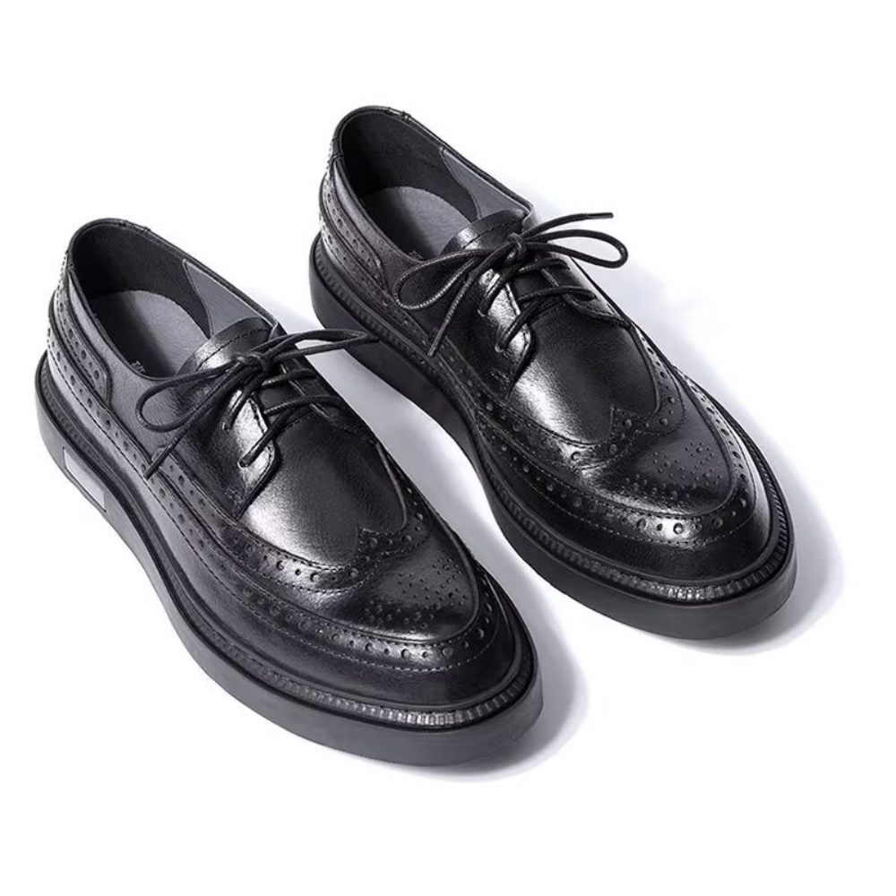 Chaussures Décontractées Pour Hommes À Lacets Cuir Luxe - Noir