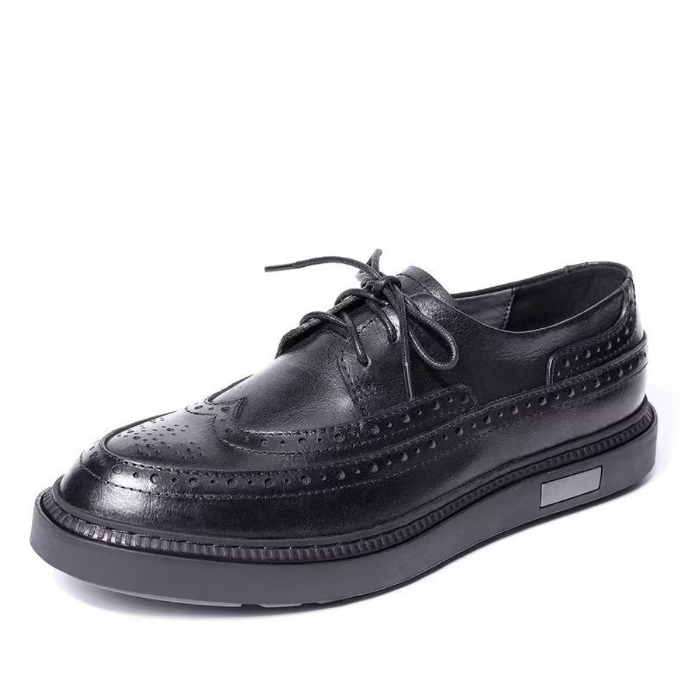 Chaussures Décontractées Pour Hommes À Lacets Cuir Luxe - Noir