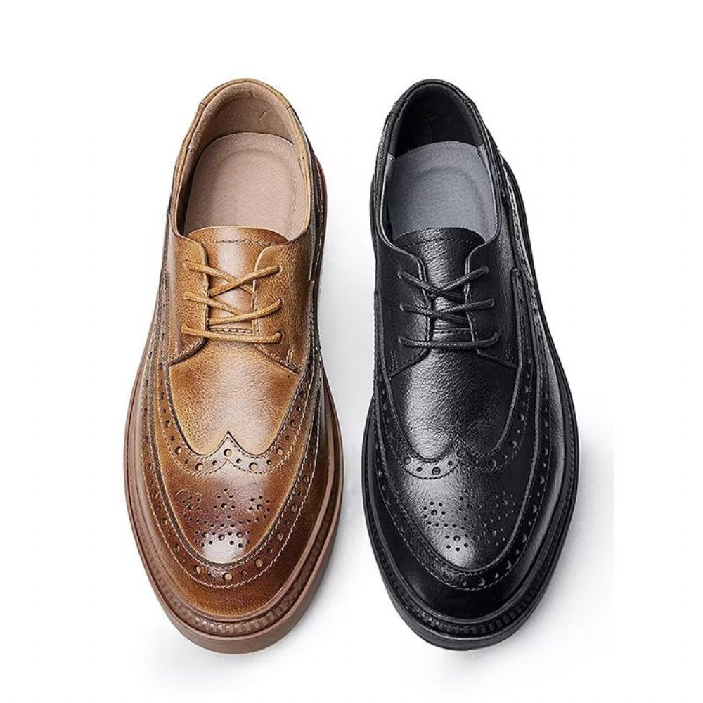 Chaussures Décontractées Pour Hommes À Lacets Cuir Luxe - Noir