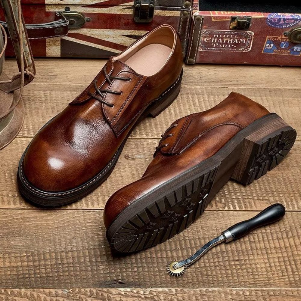 Chaussures Décontractées Pour Hommes Lavish Leatherlux À Bout Rond - Café