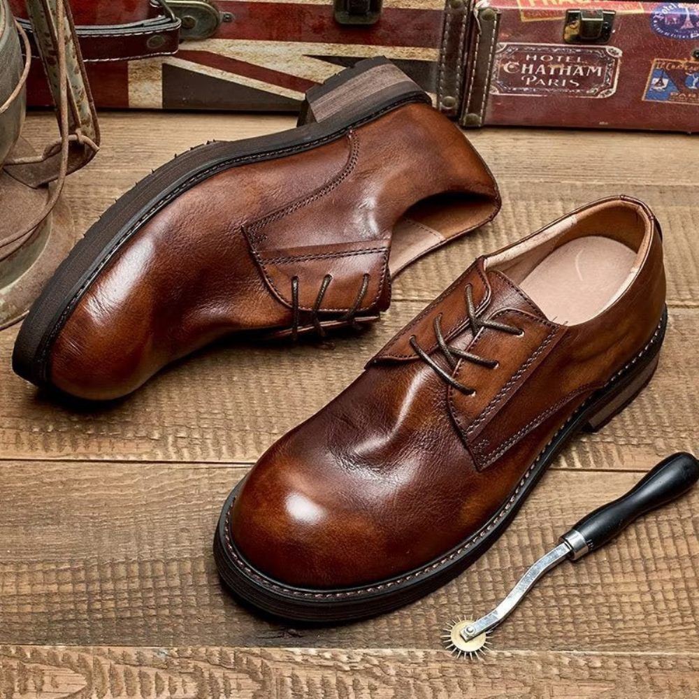 Chaussures Décontractées Pour Hommes Lavish Leatherlux À Bout Rond - Café