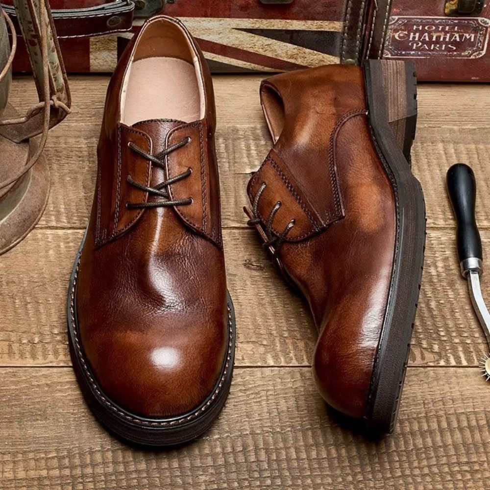 Chaussures Décontractées Pour Hommes Lavish Leatherlux À Bout Rond - Café