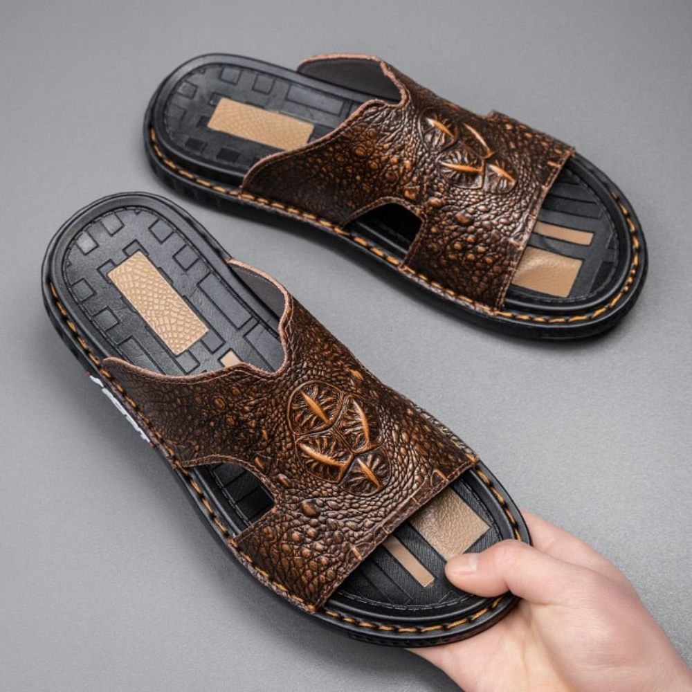 Chaussures Décontractées Pour Hommes Luxecroco Summer Chic Slip On Slides - Café