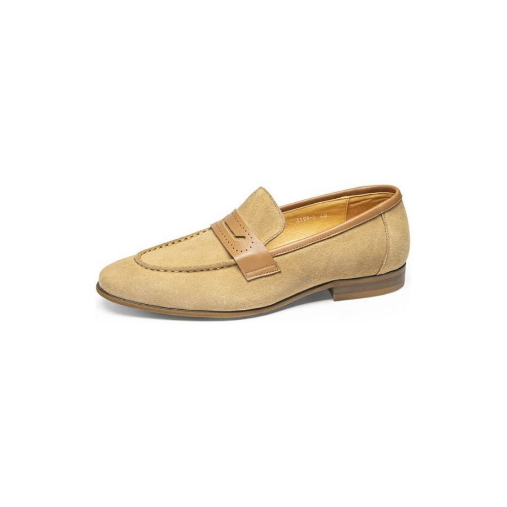 Chaussures Décontractées Pour Hommes Mocassins D'affaires À Enfiler Cuir Élégants - Beige