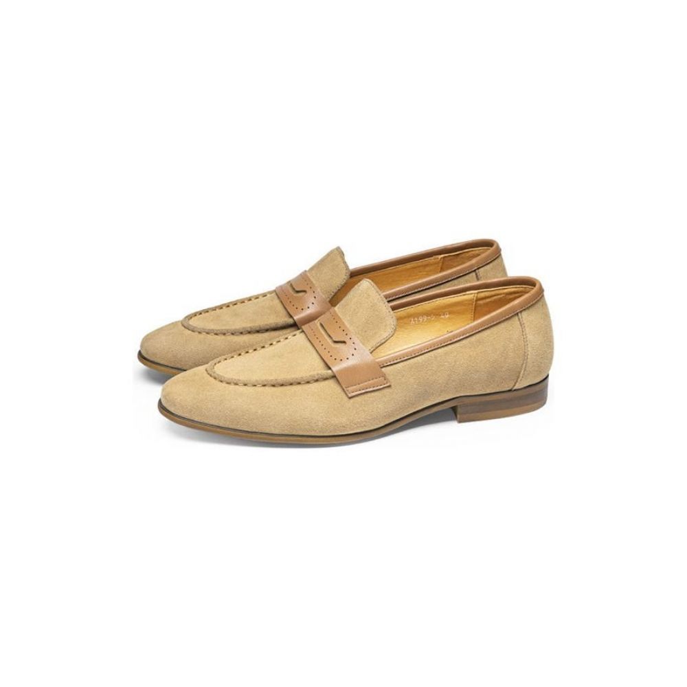 Chaussures Décontractées Pour Hommes Mocassins D'affaires À Enfiler Cuir Élégants - Beige