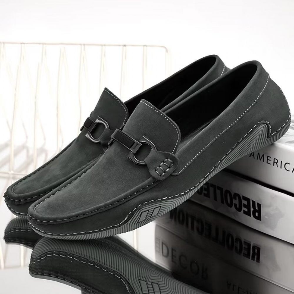 Chaussures Décontractées Pour Hommes Mocassins Élégants À Enfiler Avec Mode Métal - Gris