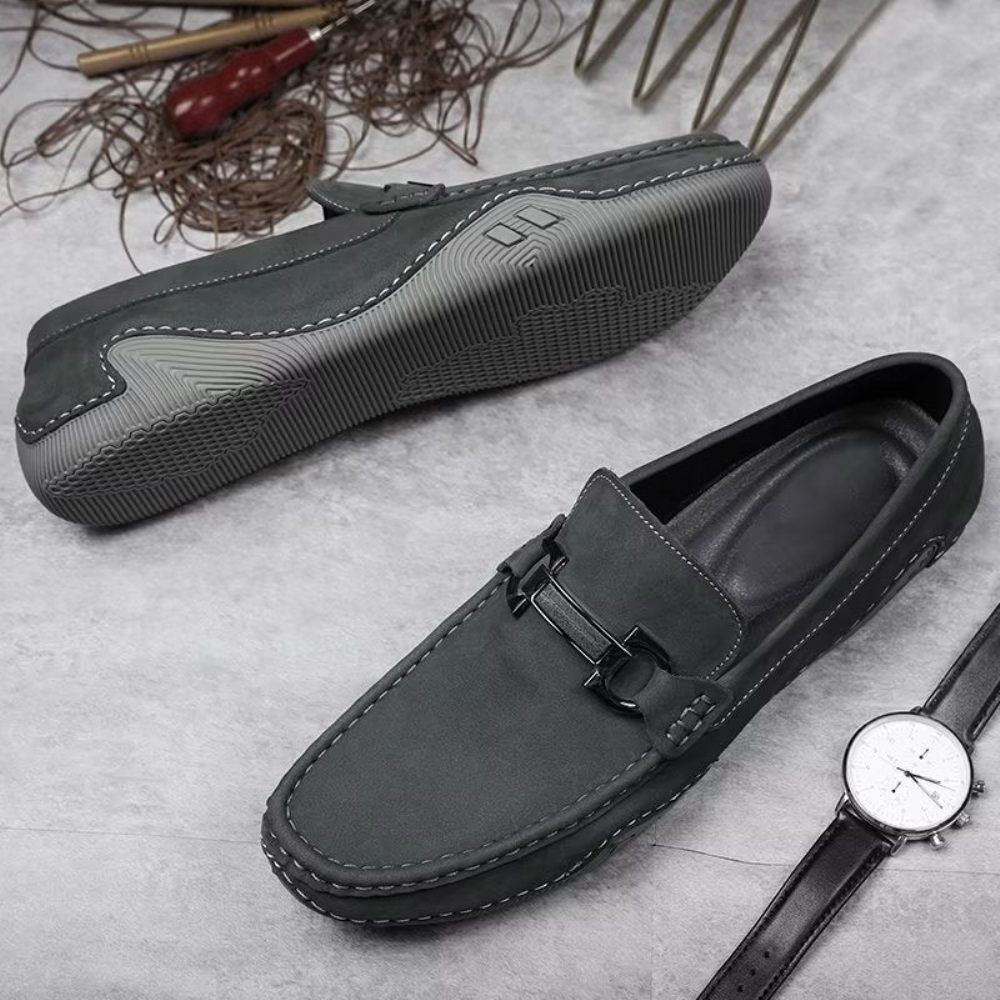 Chaussures Décontractées Pour Hommes Mocassins Élégants À Enfiler Avec Mode Métal - Gris