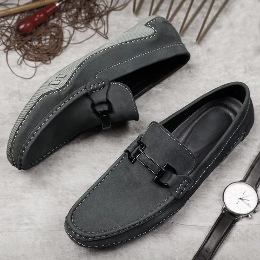 Chaussures Décontractées Pour Hommes Mocassins Élégants À Enfiler Avec Mode Métal - Gris