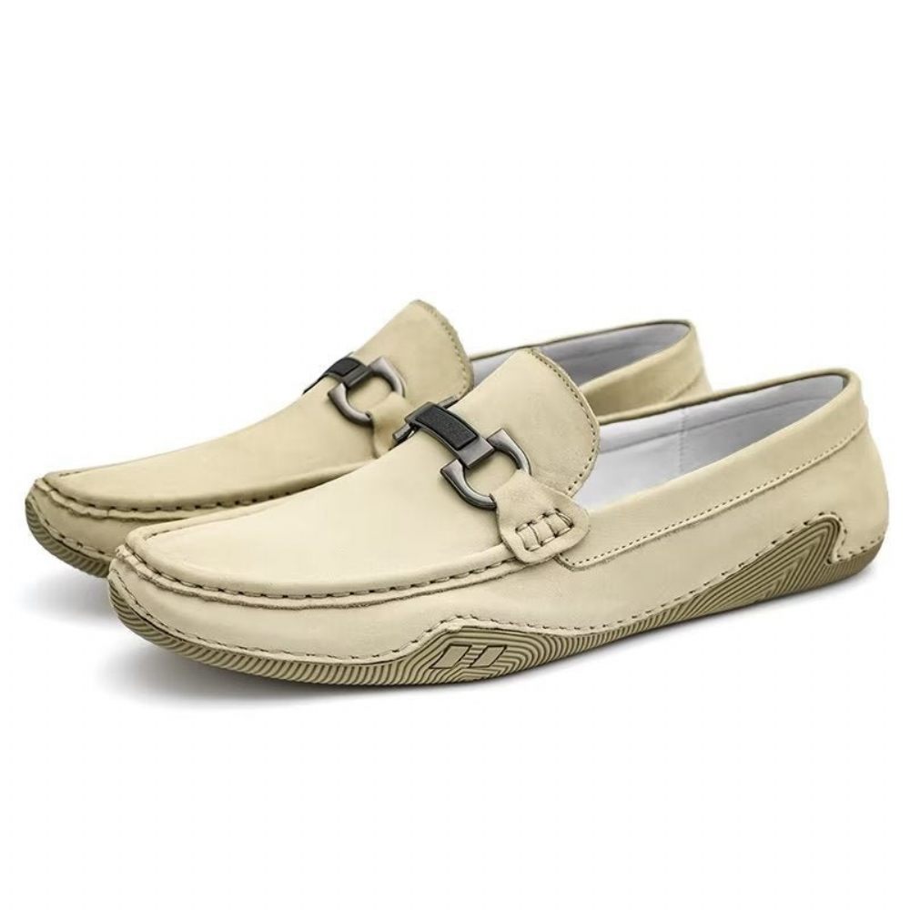 Chaussures Décontractées Pour Hommes Mocassins Élégants À Enfiler Avec Mode Métal - Beige