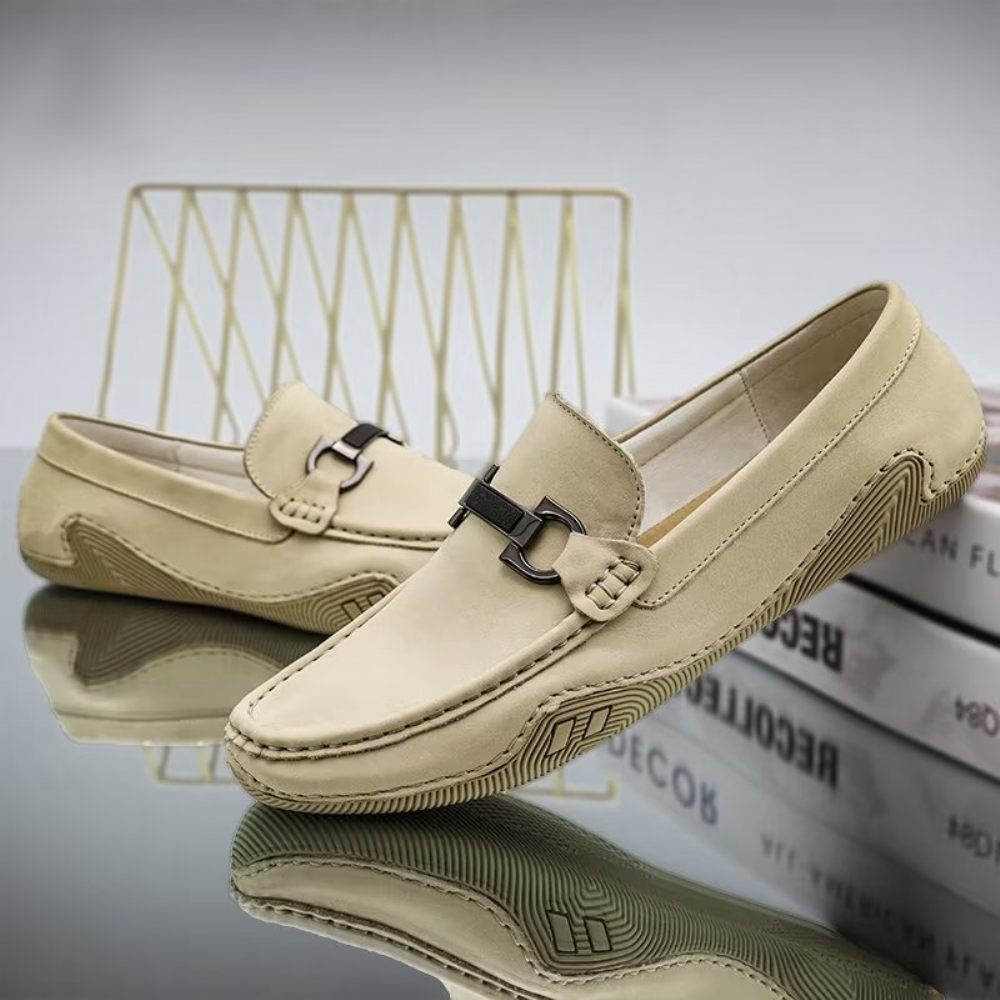 Chaussures Décontractées Pour Hommes Mocassins Élégants À Enfiler Avec Mode Métal - Beige