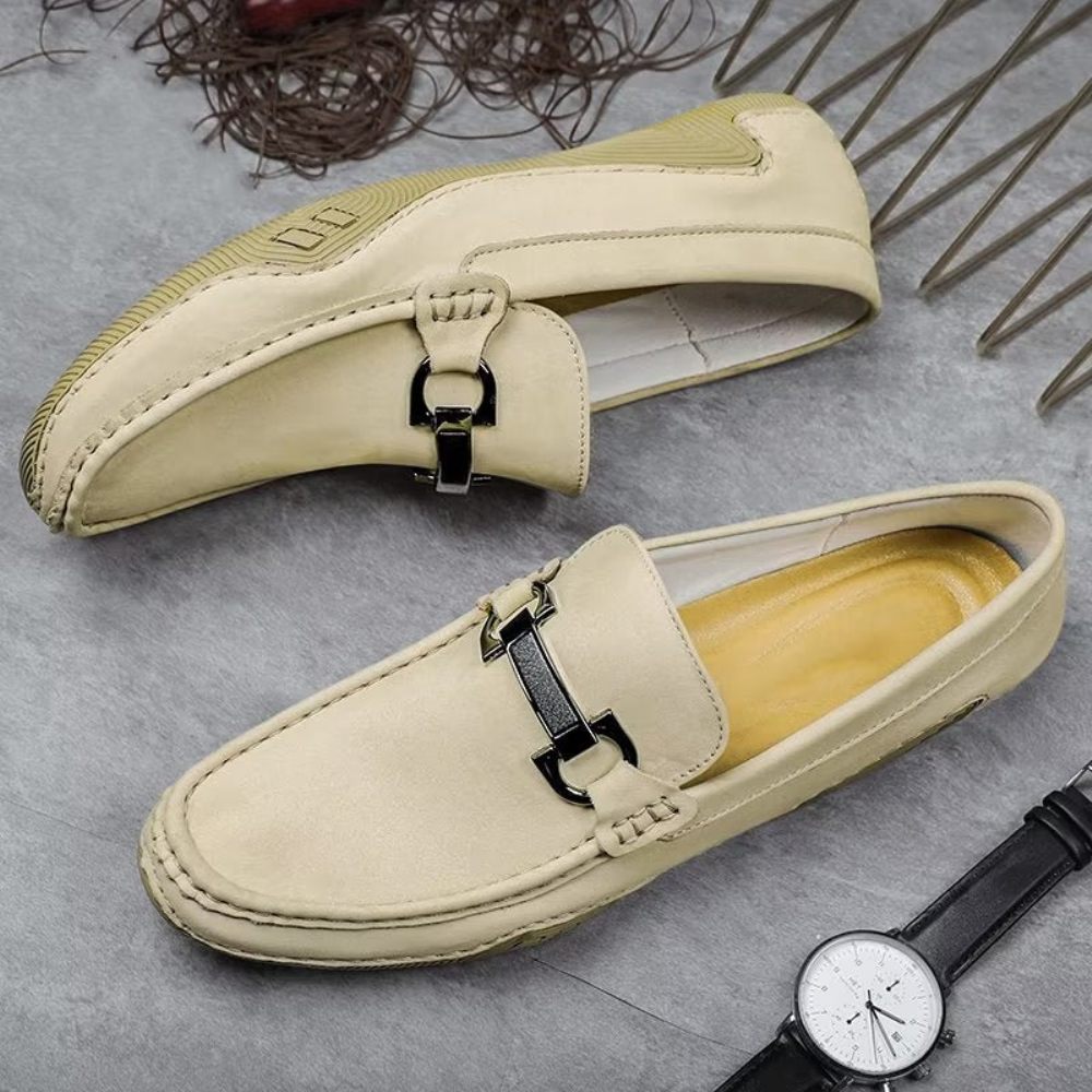 Chaussures Décontractées Pour Hommes Mocassins Élégants À Enfiler Avec Mode Métal - Beige