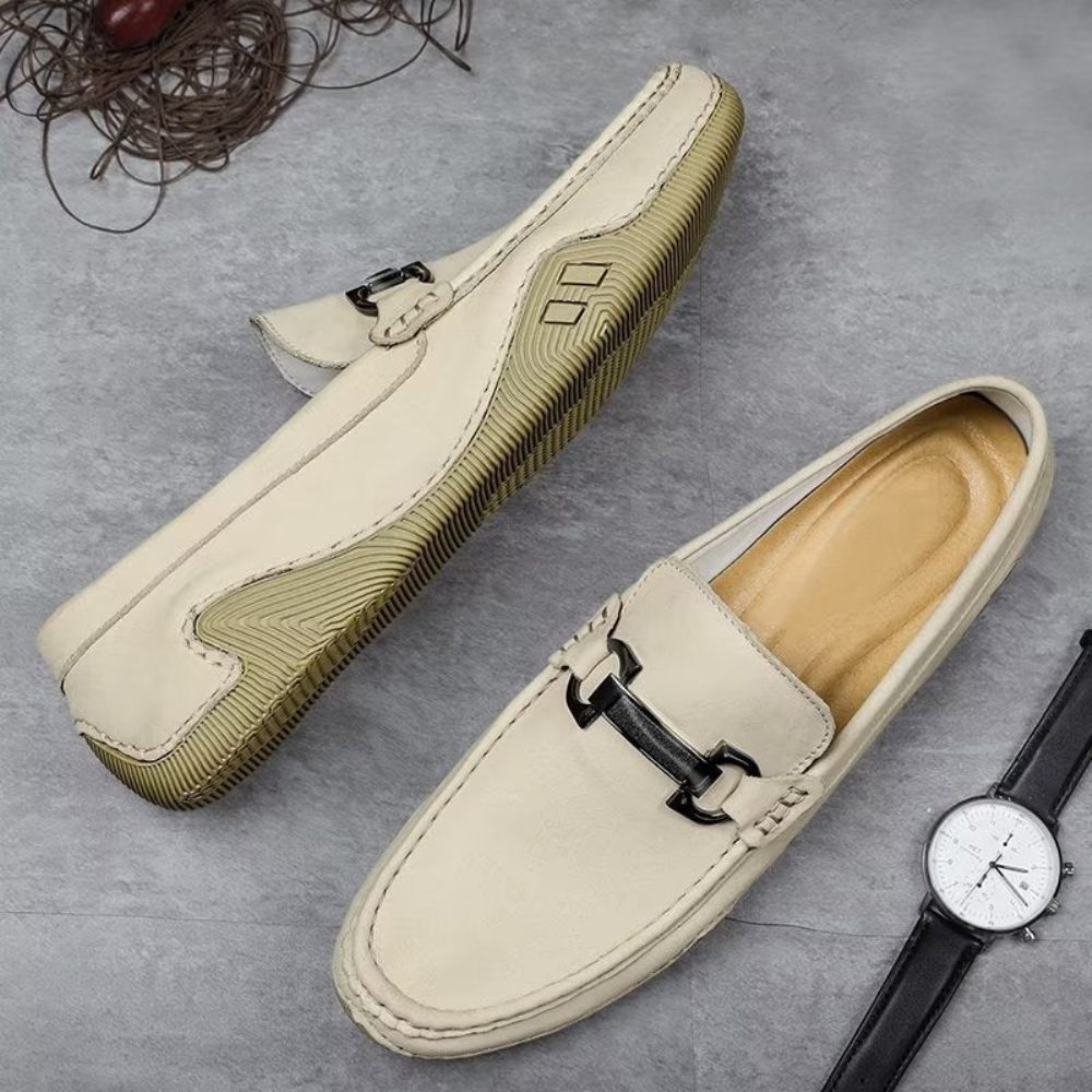 Chaussures Décontractées Pour Hommes Mocassins Élégants À Enfiler Avec Mode Métal - Beige