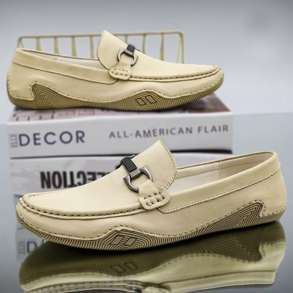 Chaussures Décontractées Pour Hommes Mocassins Élégants À Enfiler Avec Mode Métal - Beige