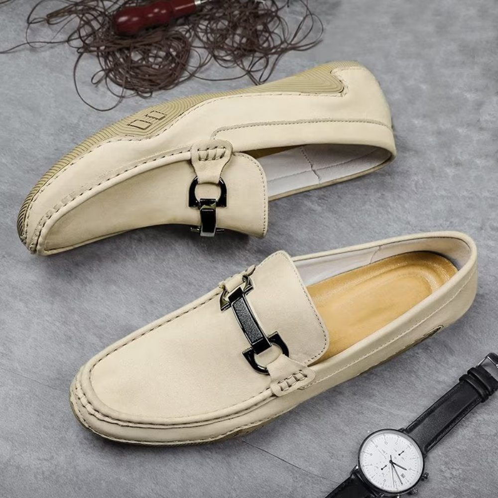 Chaussures Décontractées Pour Hommes Mocassins Élégants À Enfiler Avec Mode Métal - Beige