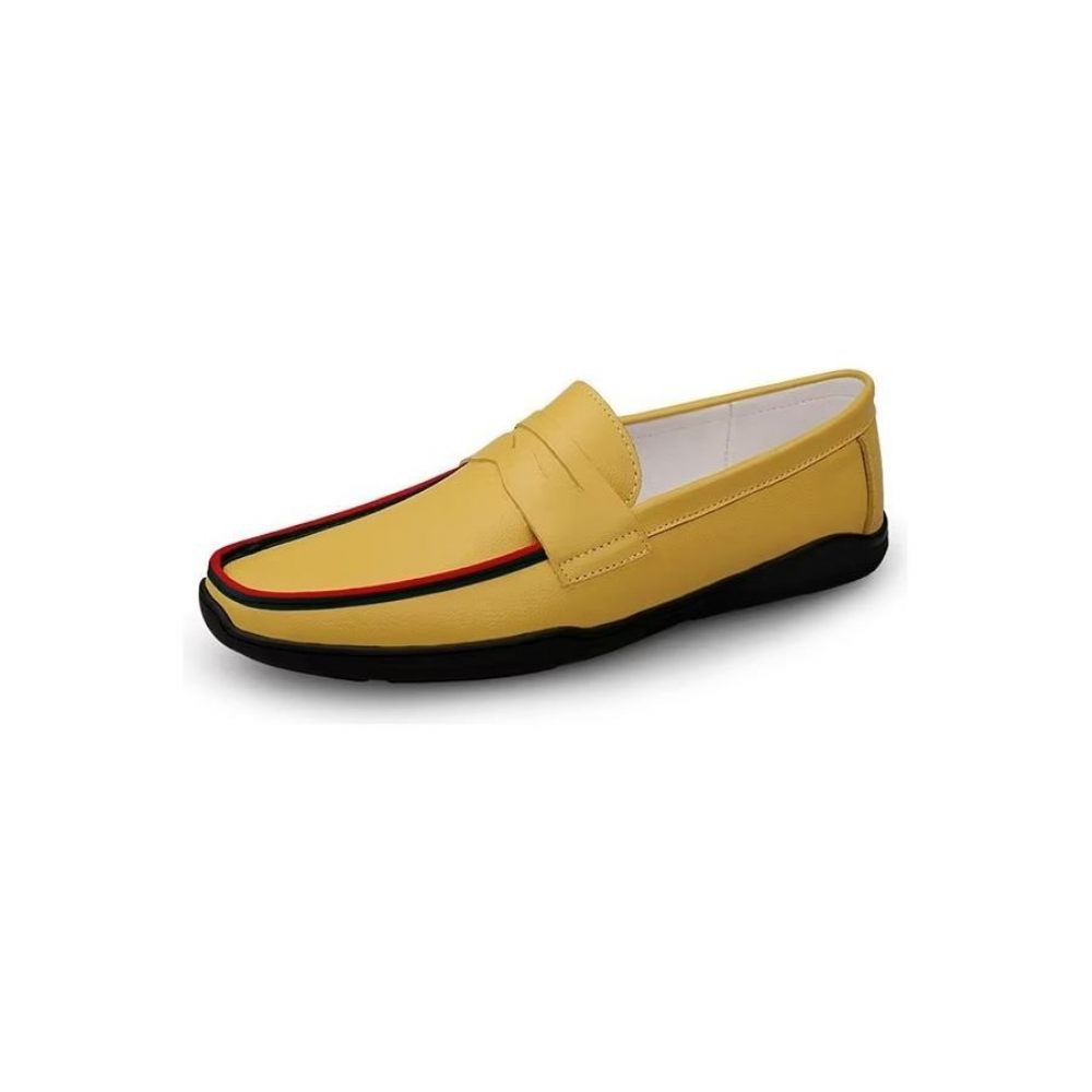 Chaussures Décontractées Pour Hommes Mocassins Élégants À Enfiler Pu Avec Mode Métal - Jaune