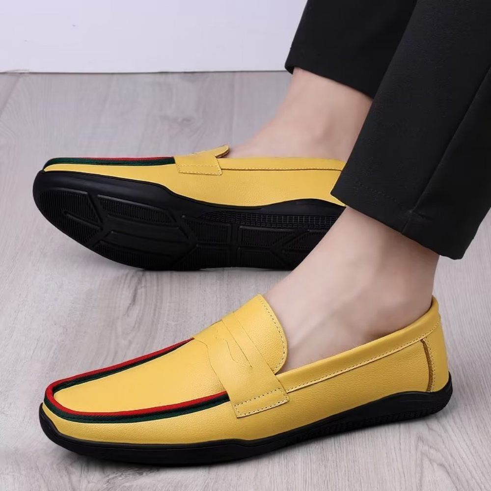 Chaussures Décontractées Pour Hommes Mocassins Élégants À Enfiler Pu Avec Mode Métal - Jaune