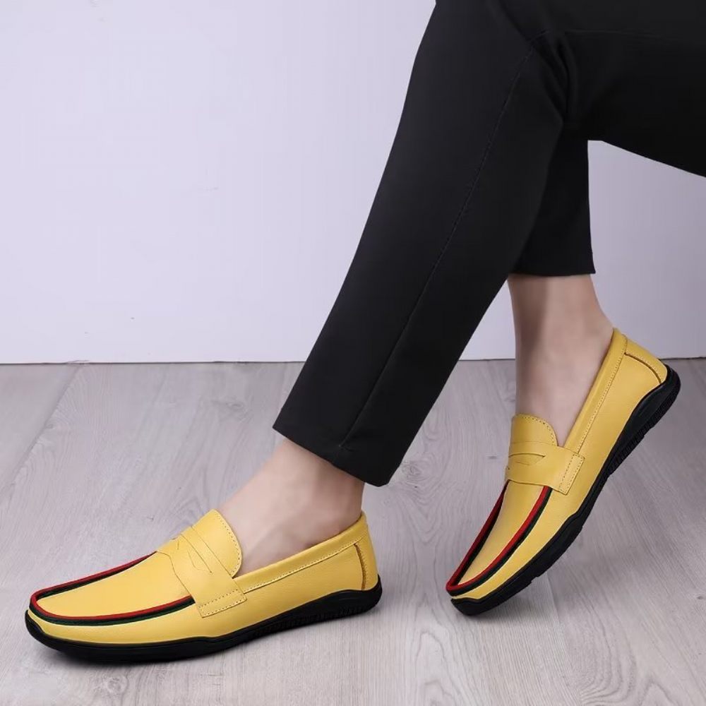 Chaussures Décontractées Pour Hommes Mocassins Élégants À Enfiler Pu Avec Mode Métal - Jaune