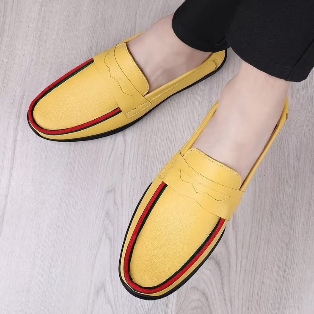 Chaussures Décontractées Pour Hommes Mocassins Élégants À Enfiler Pu Avec Mode Métal - Jaune