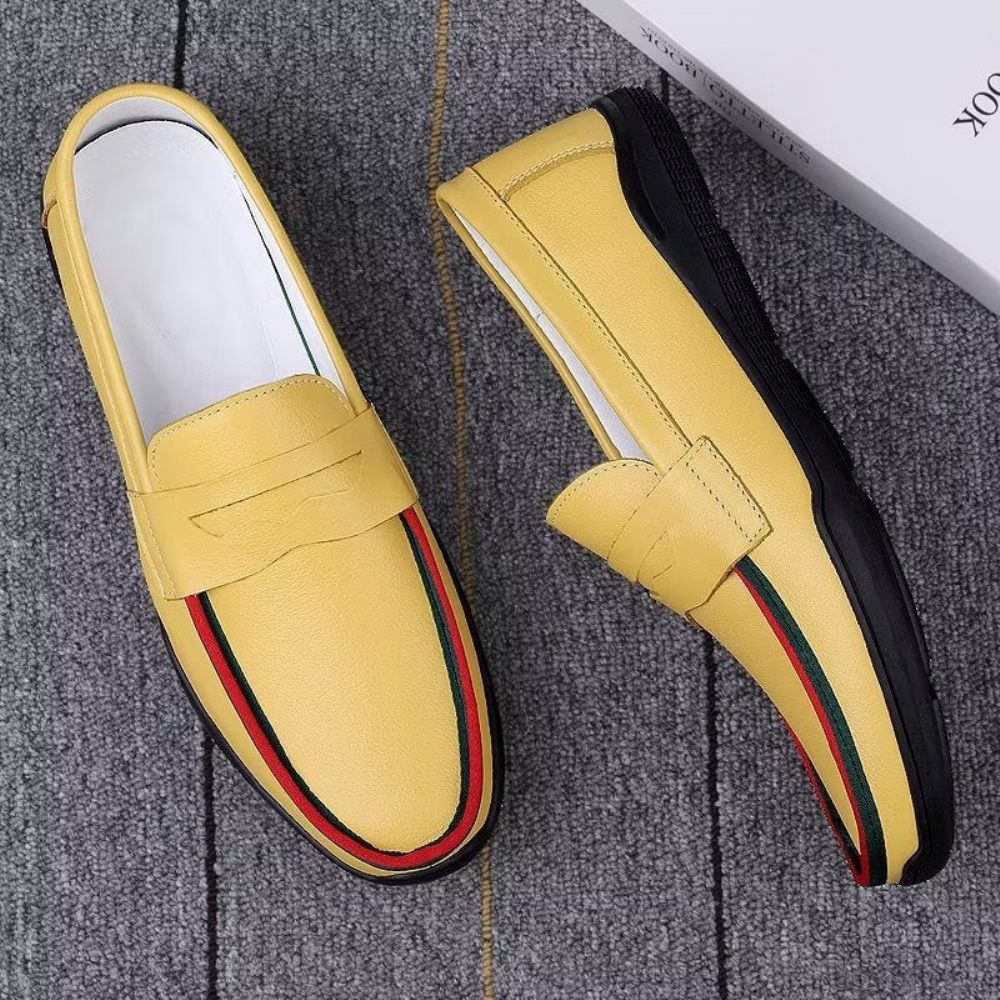 Chaussures Décontractées Pour Hommes Mocassins Élégants À Enfiler Pu Avec Mode Métal - Jaune