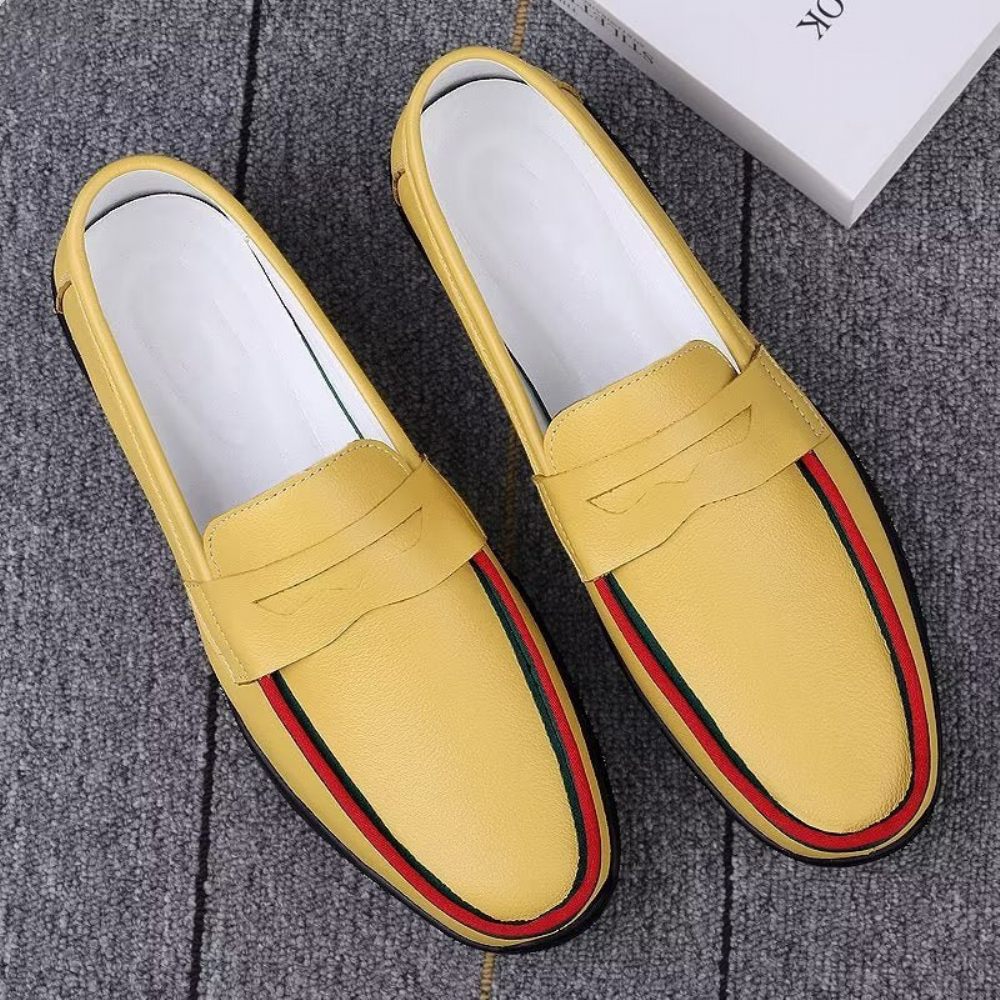 Chaussures Décontractées Pour Hommes Mocassins Élégants À Enfiler Pu Avec Mode Métal - Jaune